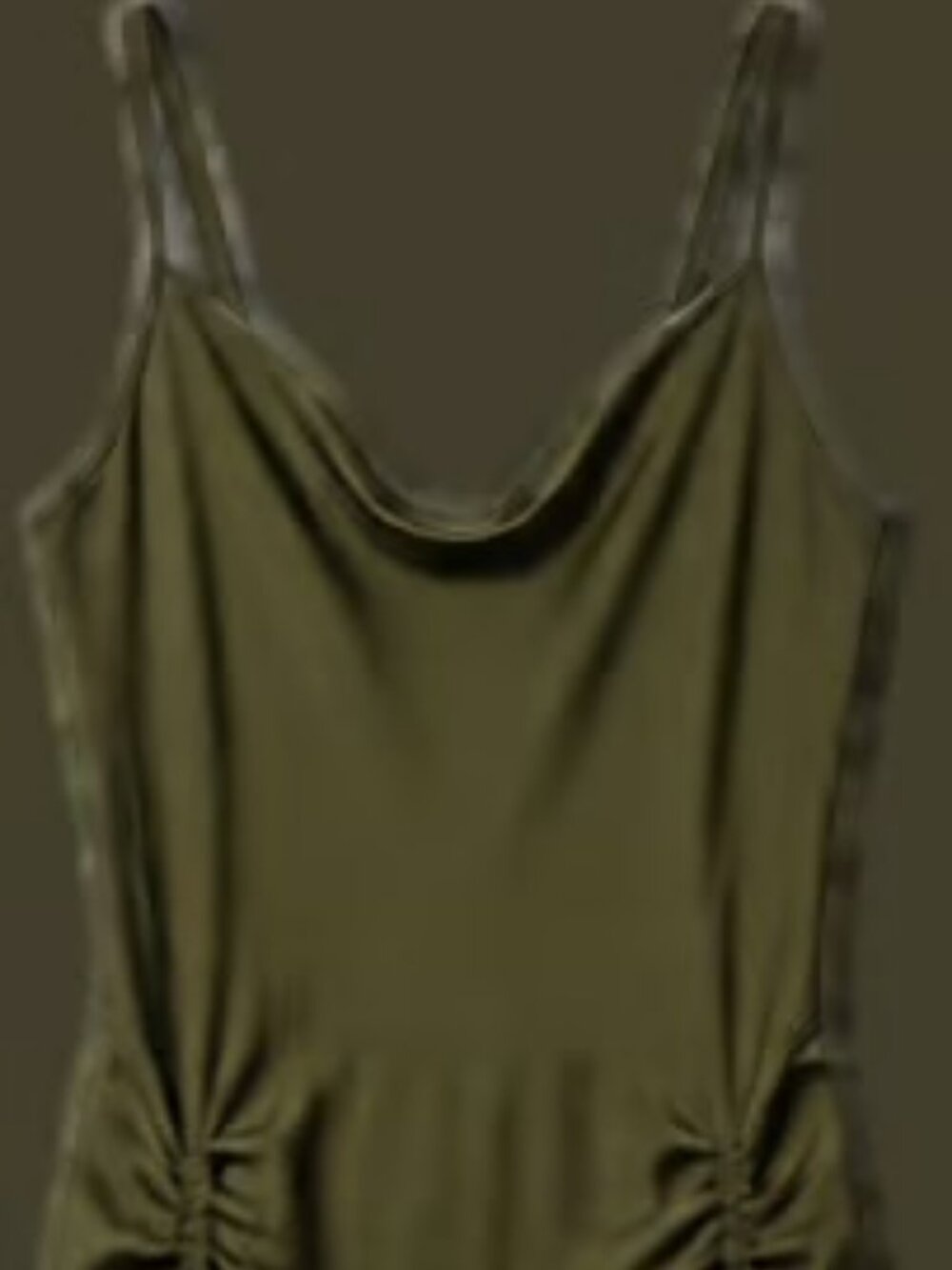 Women's Strappy Ruched Bodycon Maxi Dress Sleeveless Olive Green Size S